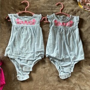 Twins Carters Striped Baby Rompers with Pink Embroidery